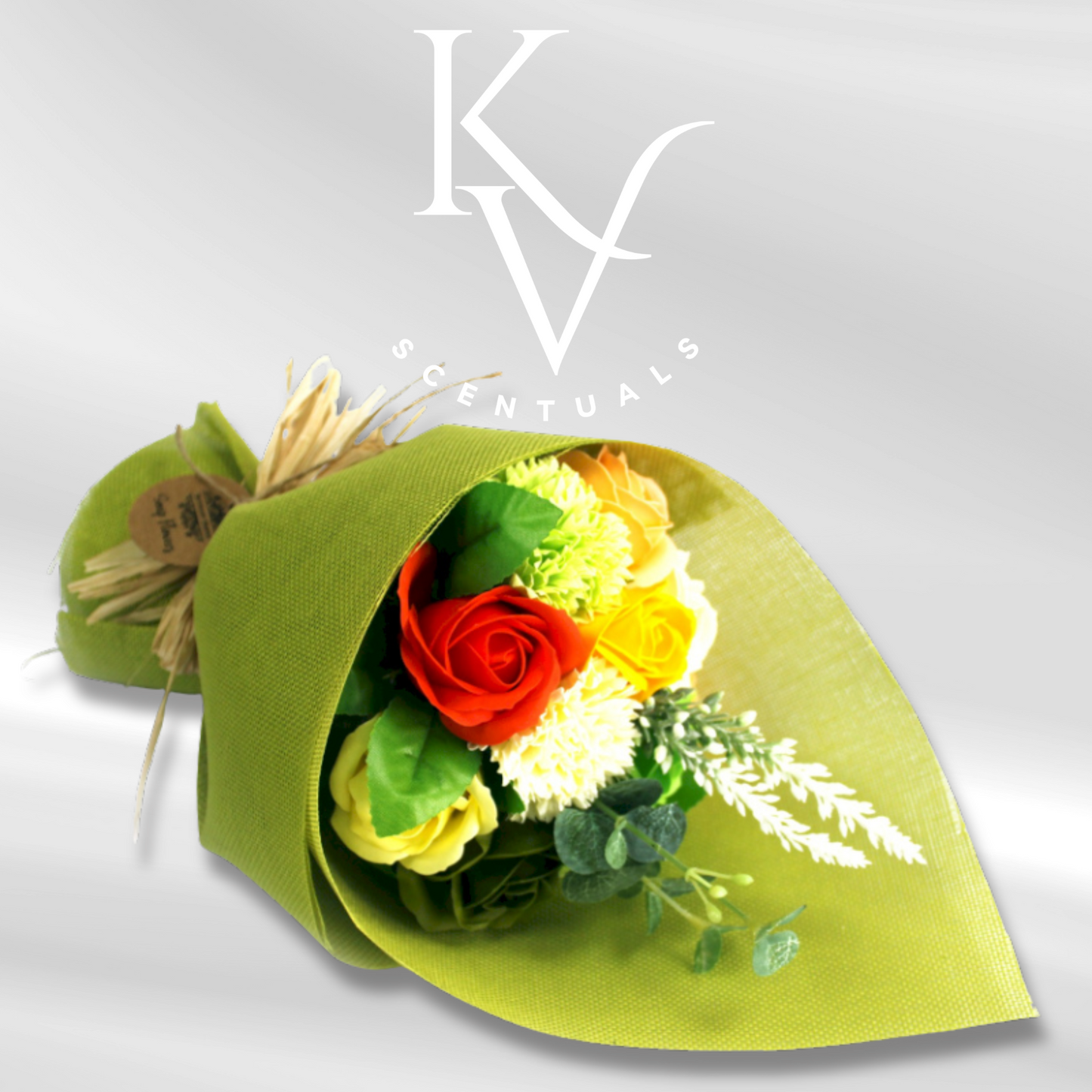 Standing Soap Flowers Bouquet - Green/Yellow